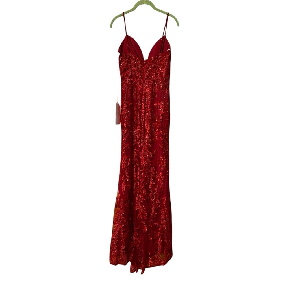 Mac Duggal Burgundy Beaded Spaghetti Strap Maxi Gown - Picture 6 of 12